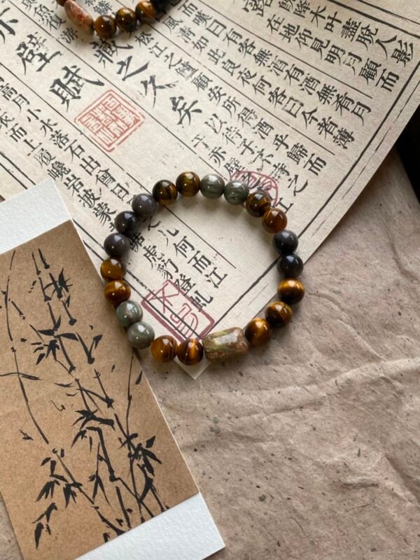 大地脈動｜花綠石銀曜石手串｜古法赭石礦物能量飾品 - 图片 2