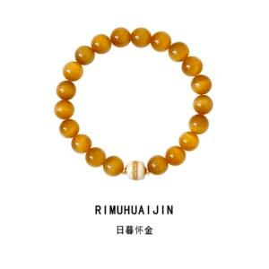 日暮懷金·金虎眼蜜蠟手串｜新中式招財手鏈｜文玩級能量飾品