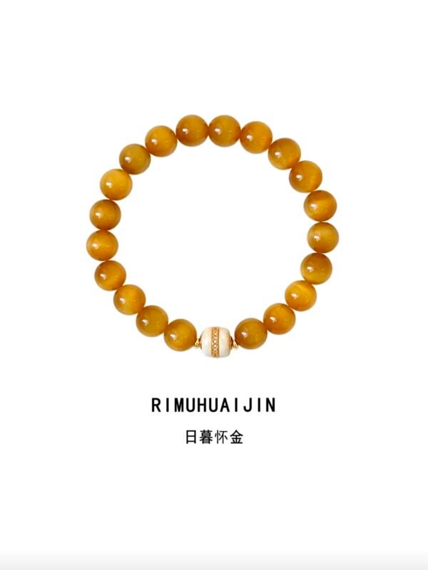 日暮懷金·金虎眼蜜蠟手串｜新中式招財手鏈｜文玩級能量飾品