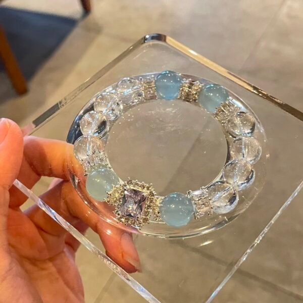 「艾莎」天空藍海藍寶手串｜白阿賽水晶｜夢幻冰雪能量