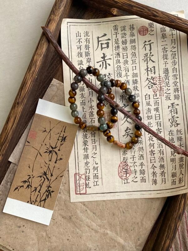 大地脈動｜花綠石銀曜石手串｜古法赭石礦物能量飾品 - 图片 4