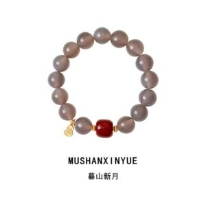 「暮山新月」灰瑪瑙手串｜新中式設計｜國風顯白紅瑪瑙手鏈