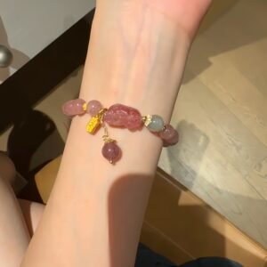 天然草莓晶貔貅手鏈 - 招財桃花水晶能量石