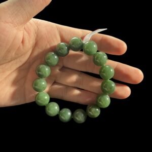 【山玥瑾】珠寶文玩14mm大珠和田玉碧玉黑青單圈手串