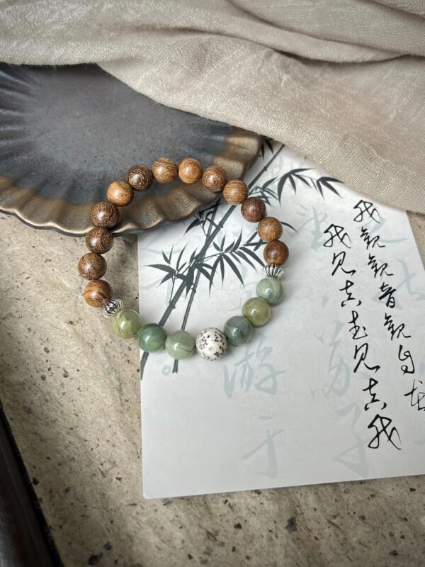 三生願日月星菩提手串｜天然綠閃石能量手鏈｜開運招財守護｜金絲檀木星月菩提 - 图片 2