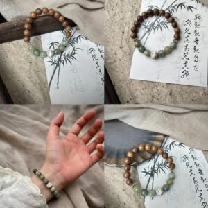 三生願日月星菩提手串｜天然綠閃石能量手鏈｜開運招財守護｜金絲檀木星月菩提