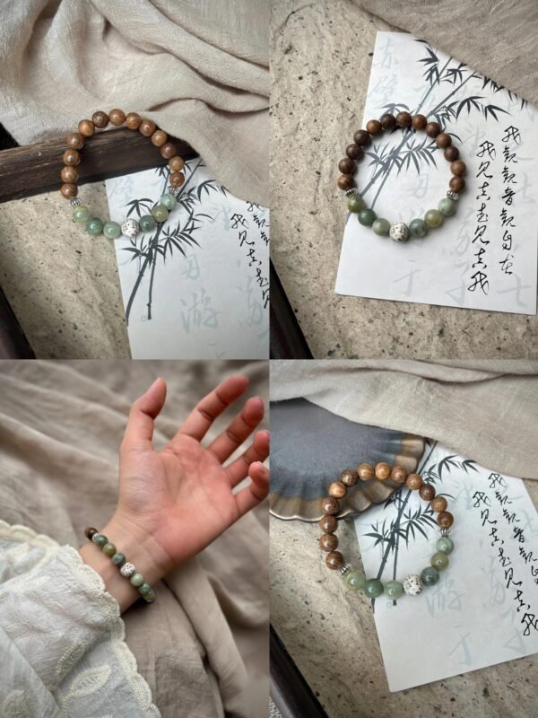 三生願日月星菩提手串｜天然綠閃石能量手鏈｜開運招財守護｜金絲檀木星月菩提