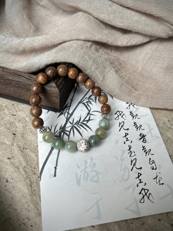 三生願日月星菩提手串｜天然綠閃石能量手鏈｜開運招財守護｜金絲檀木星月菩提 - 图片 5